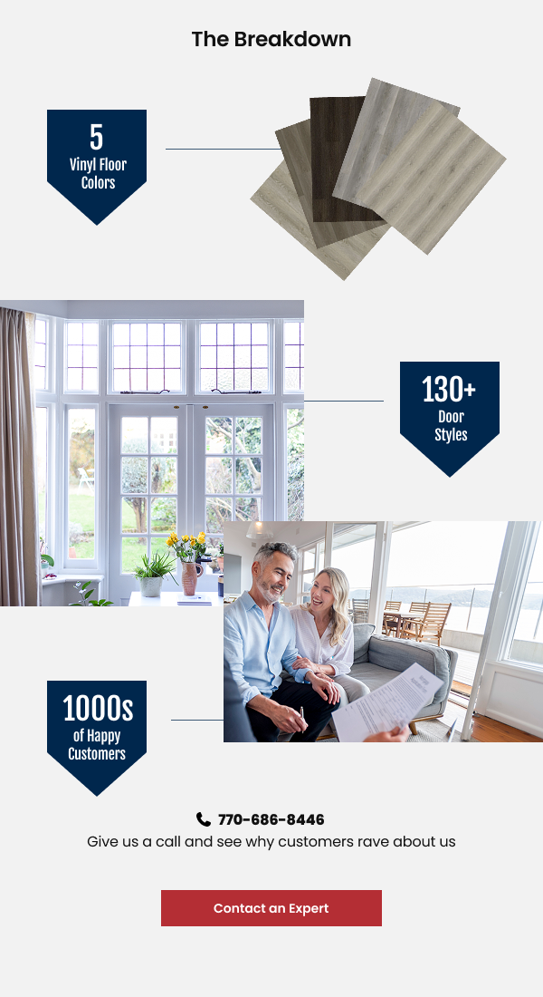 Door to Door by the numbers: 5 flooring options, 130+ door styles, 1000's of happy customers