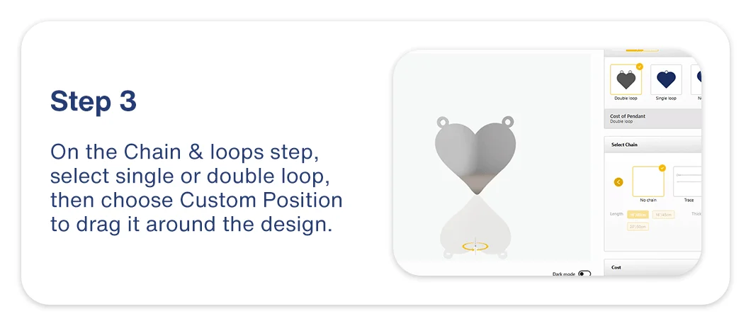 On the chain and loops step, select single or double loop, then choose Custom Position to drag it around the design.