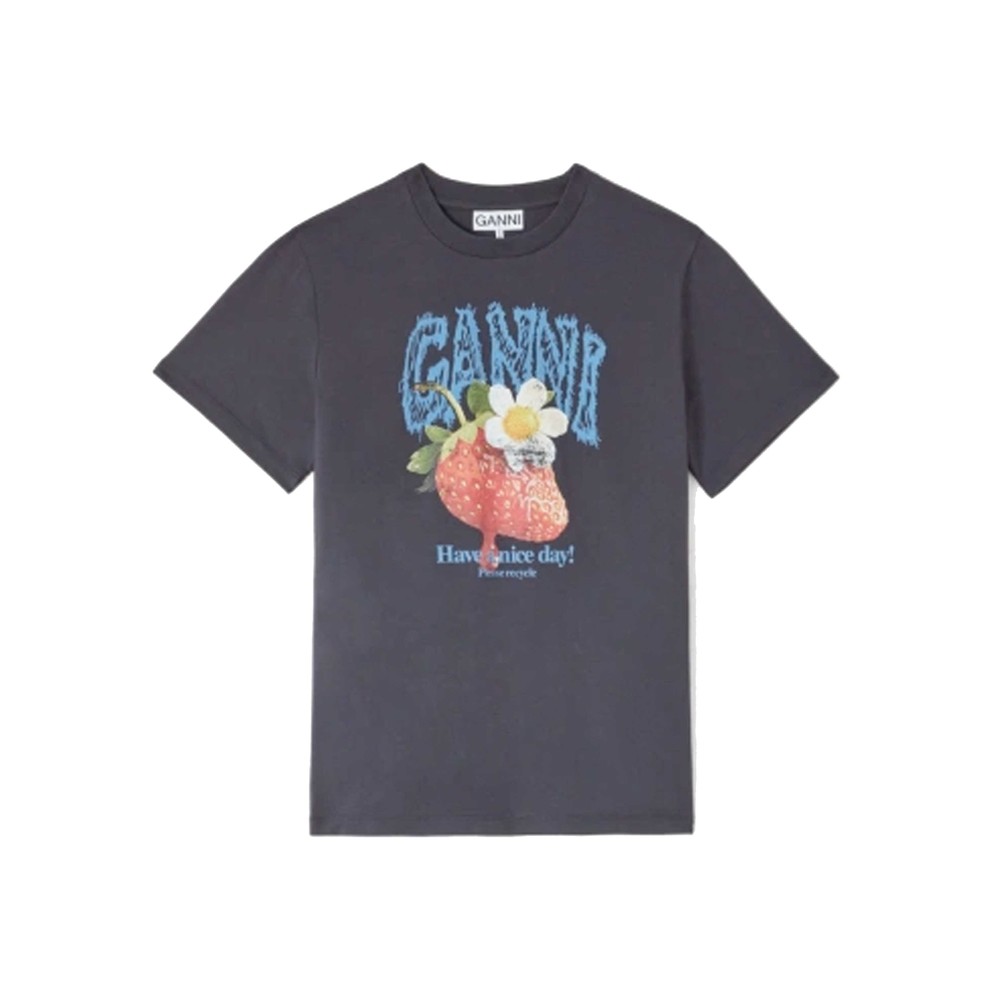 Image of Basic Organic Cotton Jersey Strawberry T-Shirt - Phantom