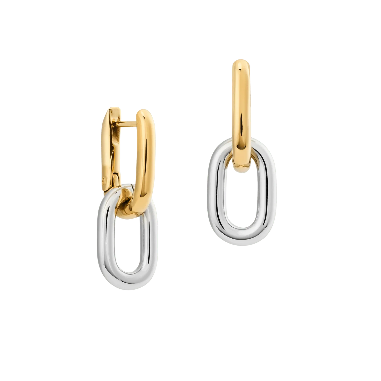 Image of Contrast Link Earrings Two Tone Gold
