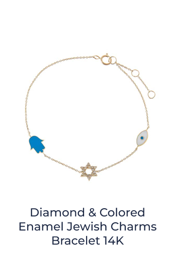 Diamond & Colored Enamel Jewish Charms Bracelet 14K