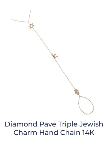 Diamond Pave Triple Jewish Charm Hand Chain 14K