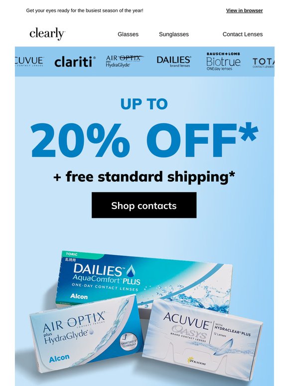 Up to 20% off contacts + free standard shipping!