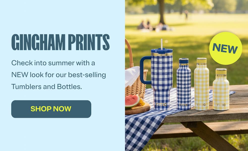 Gingham prints - check into summer with a NEW look for our best-selling tumblers and bottles