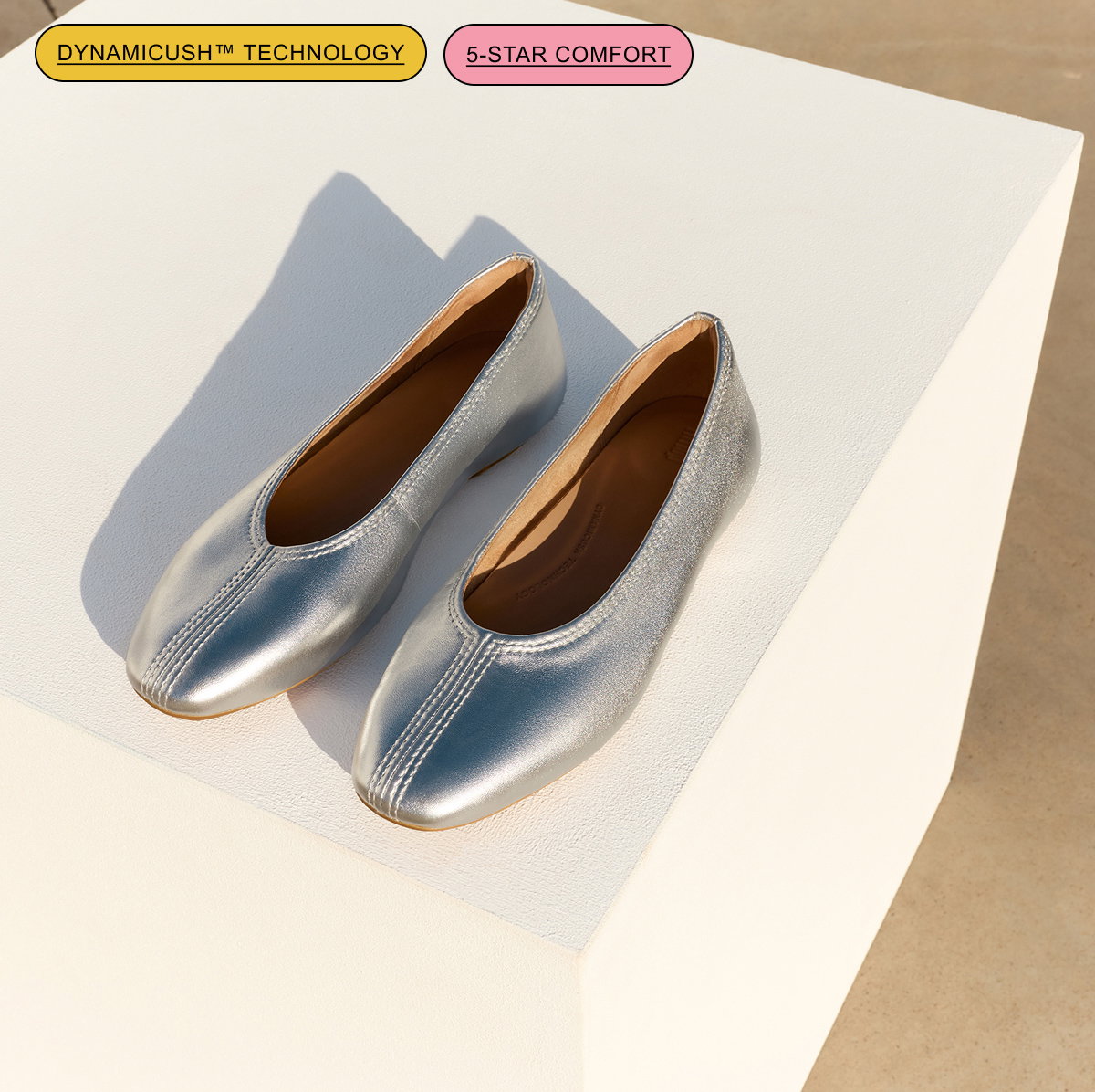 DELICATO High-Cut Metallic Soft-Leather Ballerinas Silver