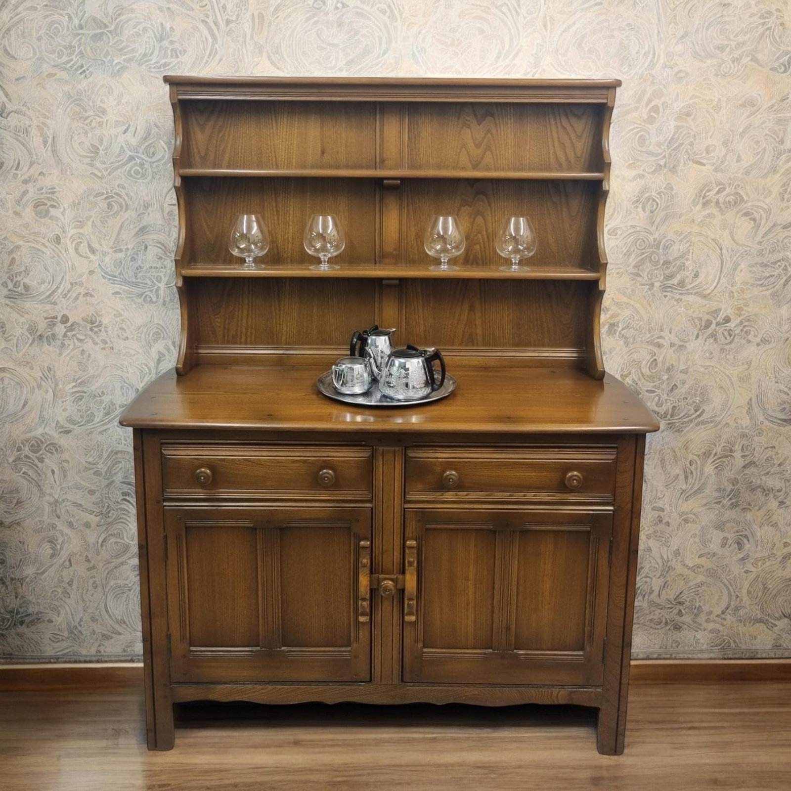 Vintage Ercol Carved Oak Dresser / Made In England 1960s