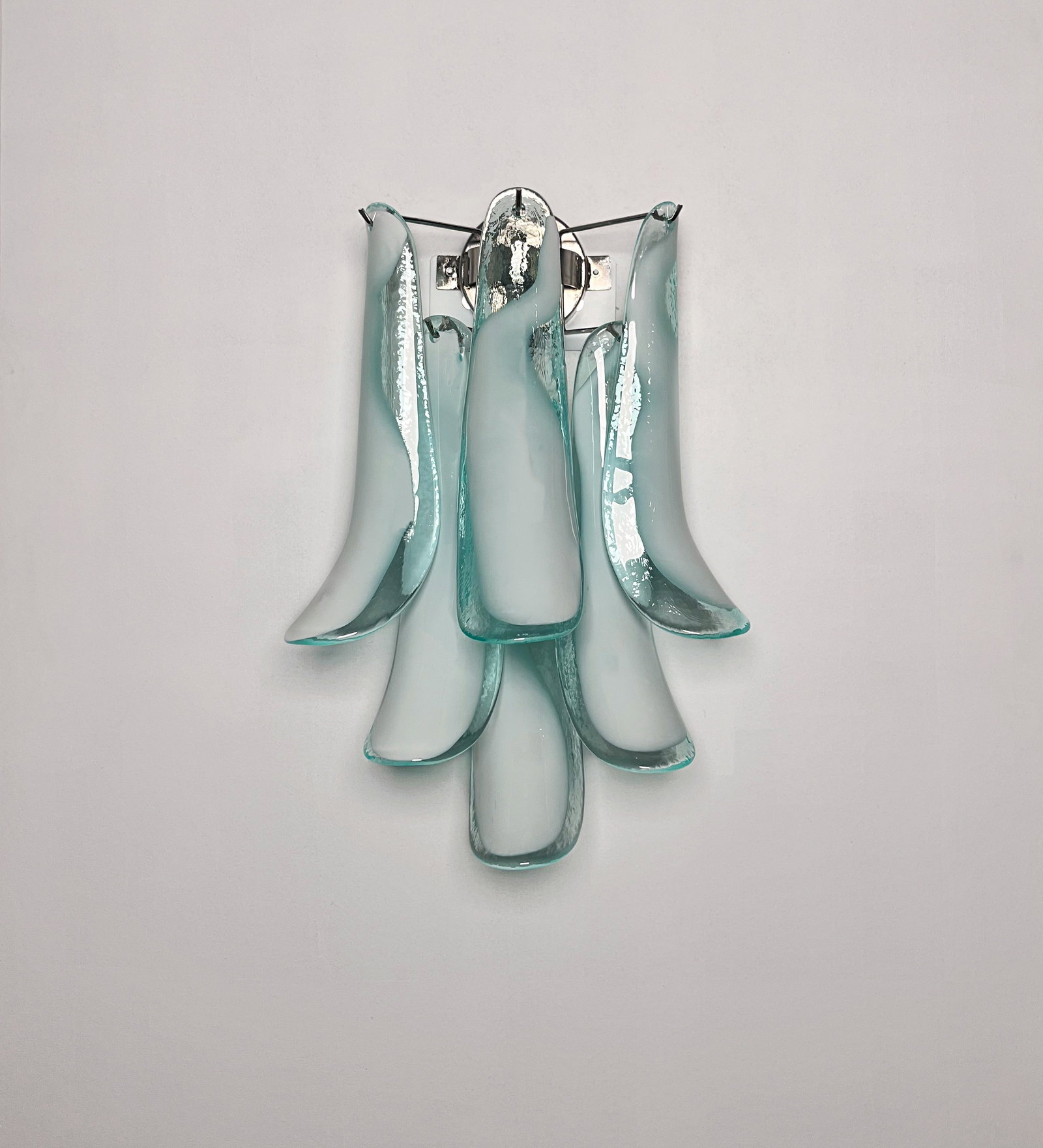 Pair Of Vintage Italian Murano Wall Lights In The Manner Of Mazzega   Turquoise Glass Petals