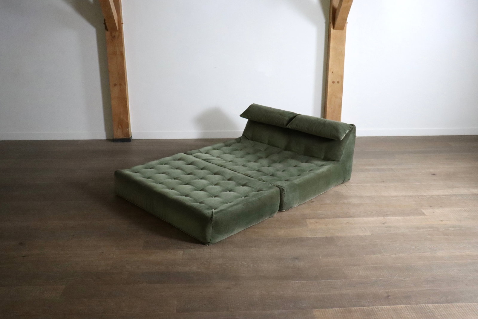 Le Bambole Bed In Green Velvet By Mario Bellini For B&B Italia, 1970s