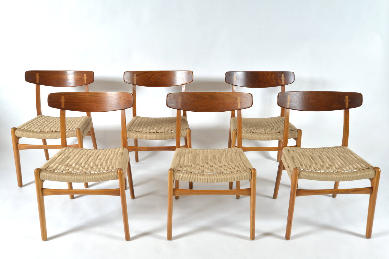 Set Of 6 Danish Hans Wegner Ch 23 Beech Teak Dining Chairs Carl Hansen 1950s