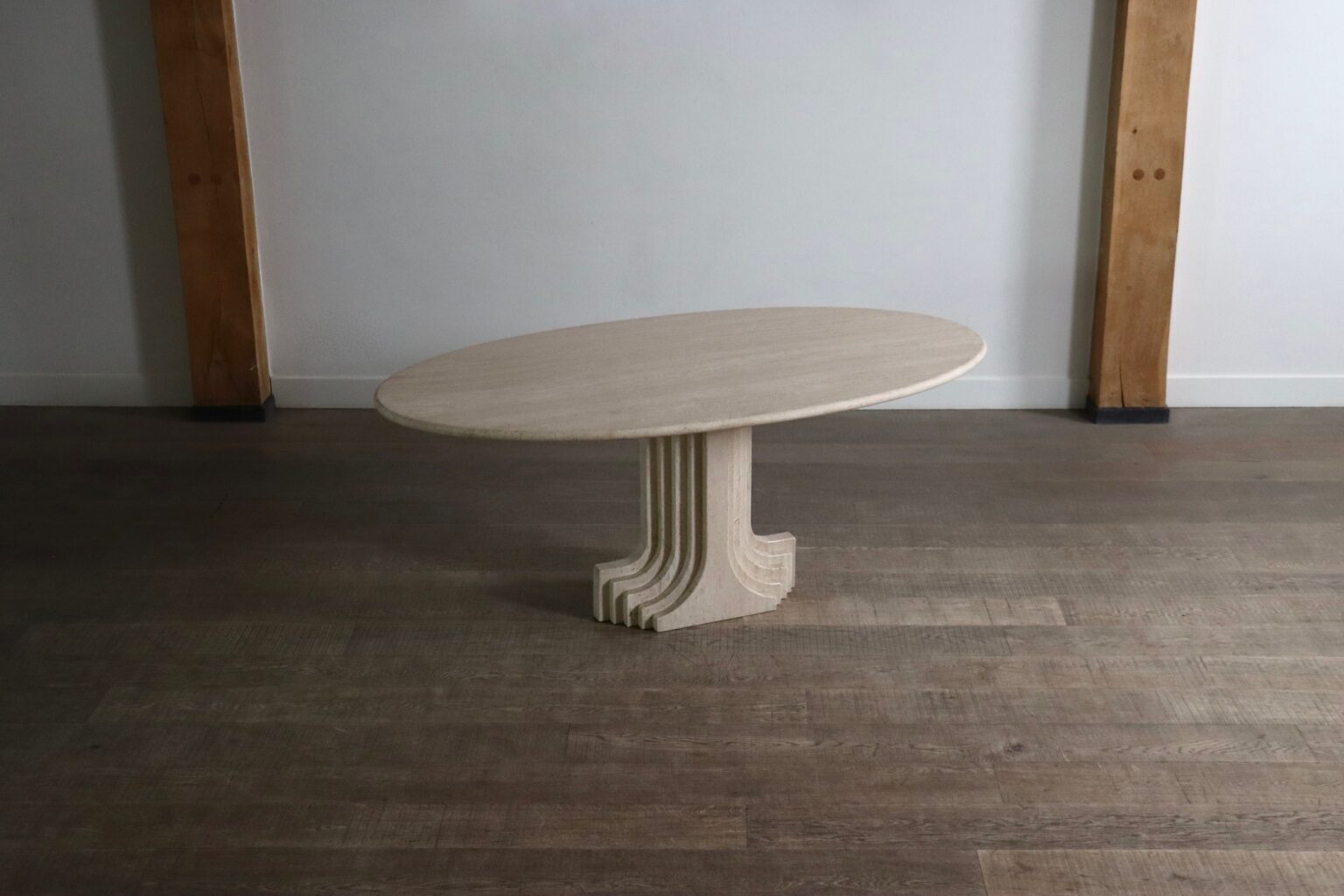 ‘Argo’ Oval Dining Table In Travertine By Carlo Scarpa For Simon Gavina, 1970s