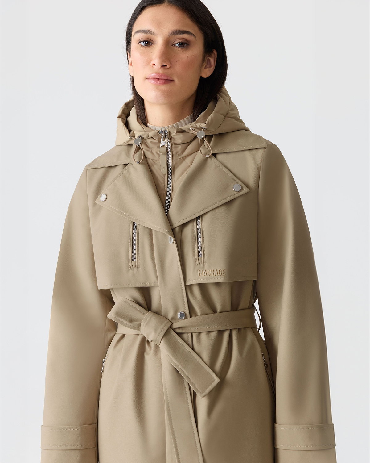 SIOBHAN Down Trench Coat with Removable Bib for Women