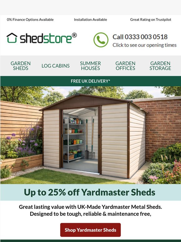 Up to 25% off Yardmaster Sheds