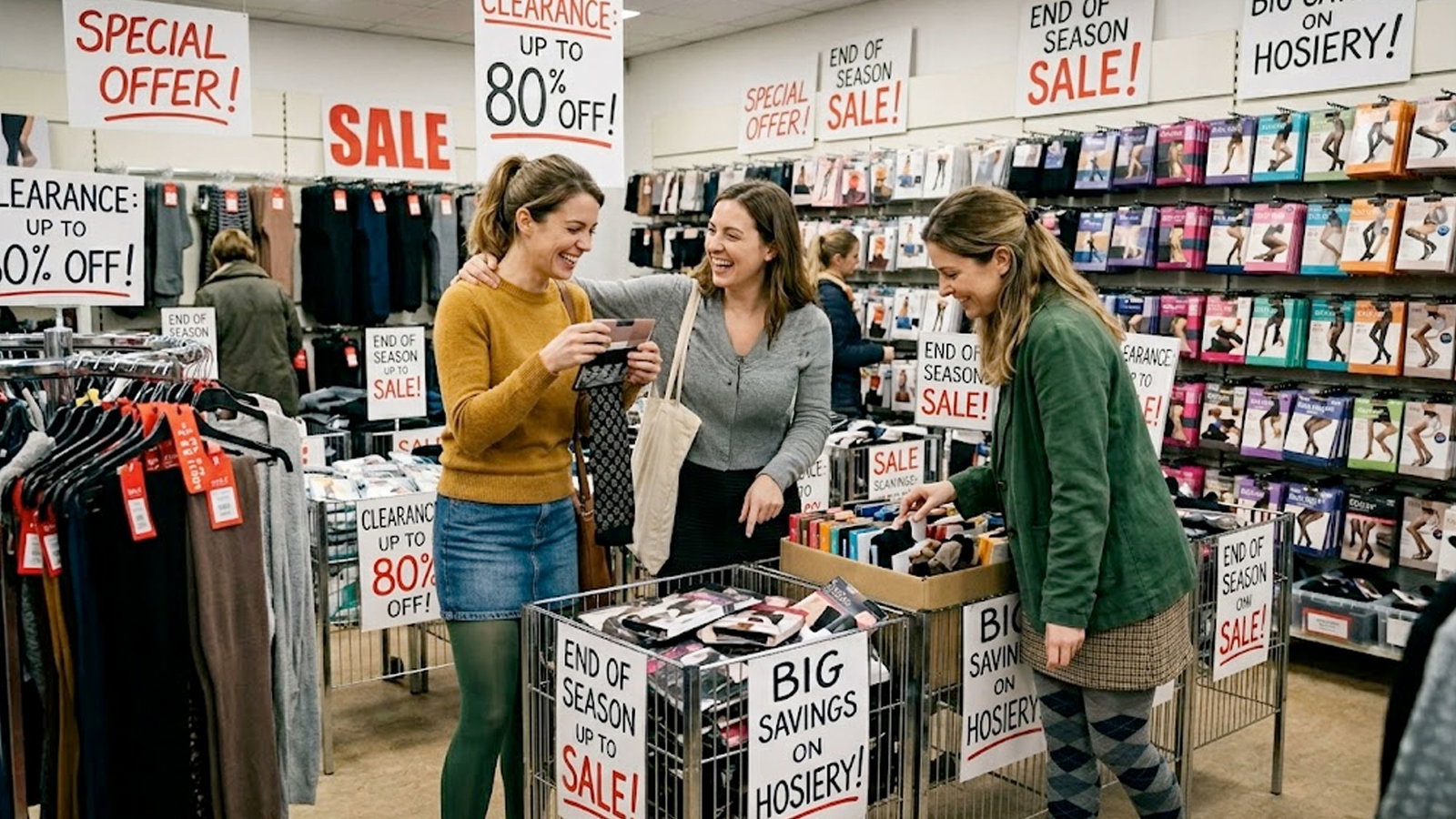 Clearance section in a hosiery store