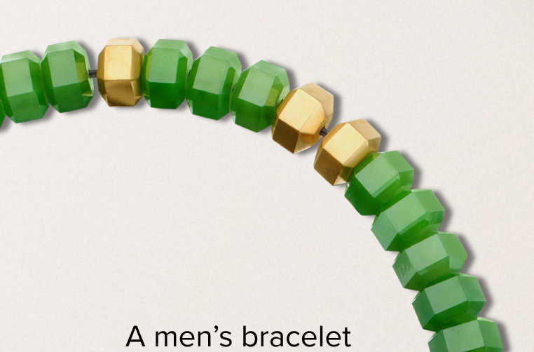 Hex Bead Bracelet Nephrite Jade and 18K Yellow Gold, 6mm