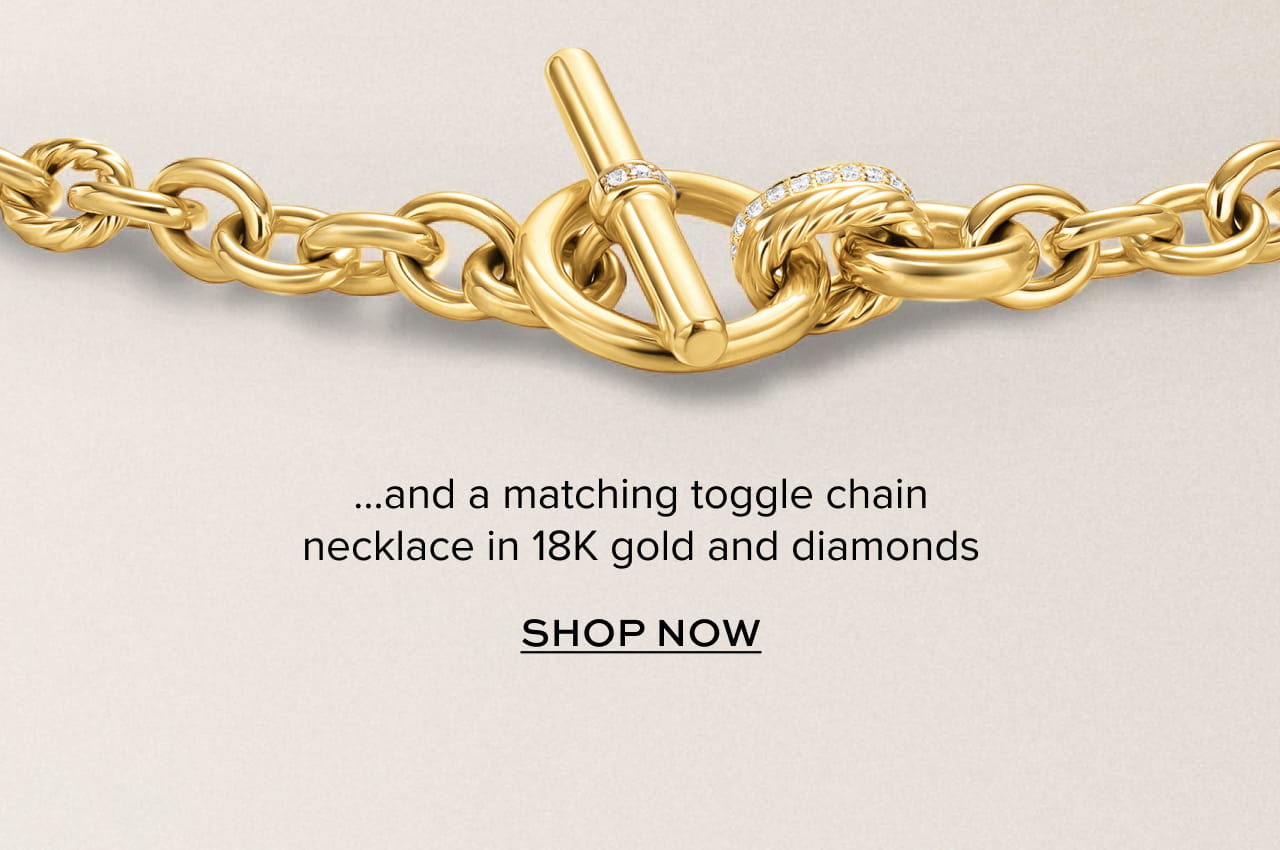 ...and a matching toggle chain necklace in 18K gold and diamonds. Shop Now