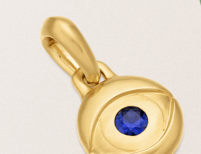 Evil Eye Amulet 18K Yellow Gold with Blue Sapphire, 14.5mm