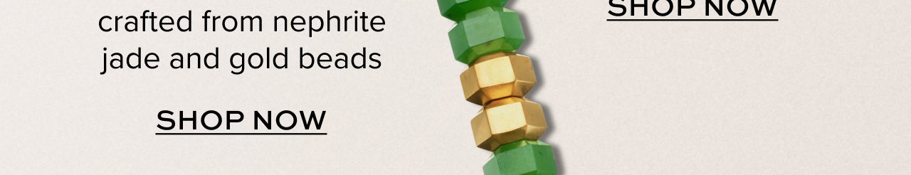 A men's bracelet crafted from nephrite jade and gold beads. Shop Now. 
