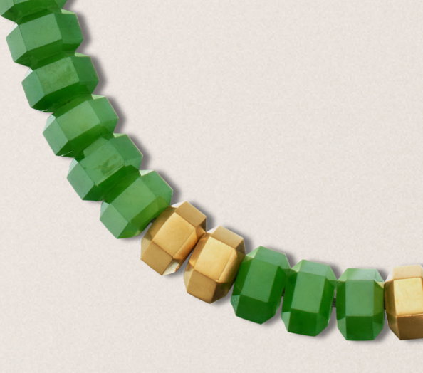 Hex Bead Bracelet Nephrite Jade and 18K Yellow Gold, 6mm