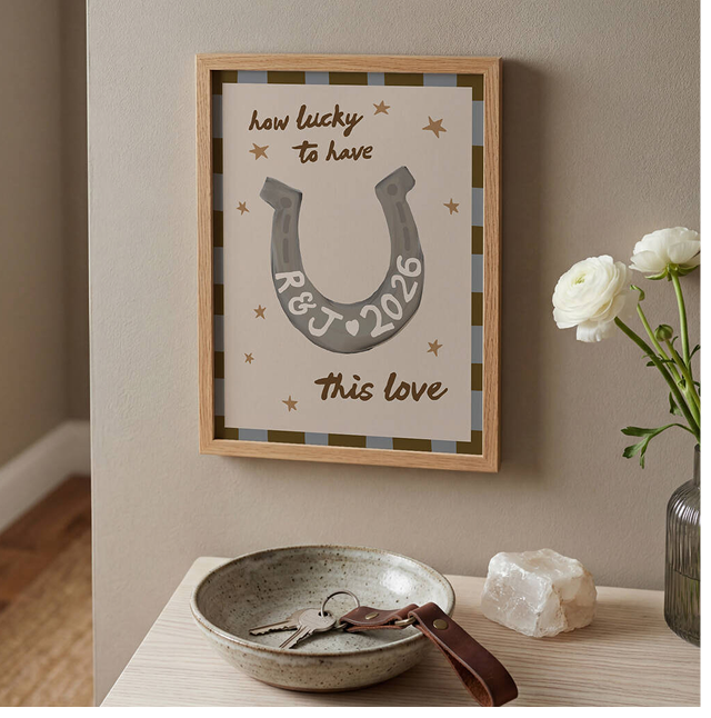 Personalised 'How Lucky' Horseshoe Wedding Art Print