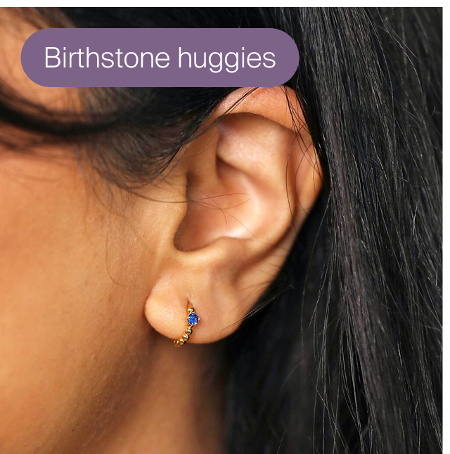 Birthstone Huggie Hoop Earrings In Gold