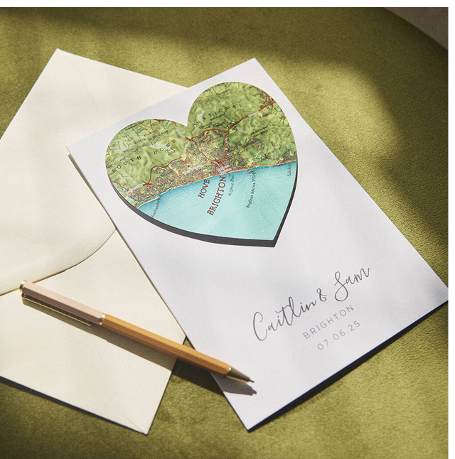 Personalised Map Location Heart Wedding Engagement Card