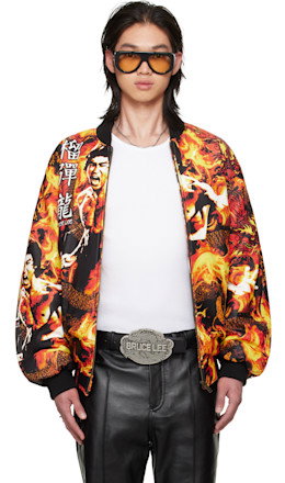 BRUCE LEE x LỰU ĐẠN Orange & Black 'Bruce Lee' Leather Bomber Jacket - LU'U DAN
