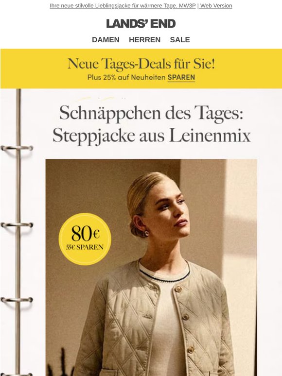 Heutiger Deal: raffinierte Leinenmix-Steppjacke nur 80€