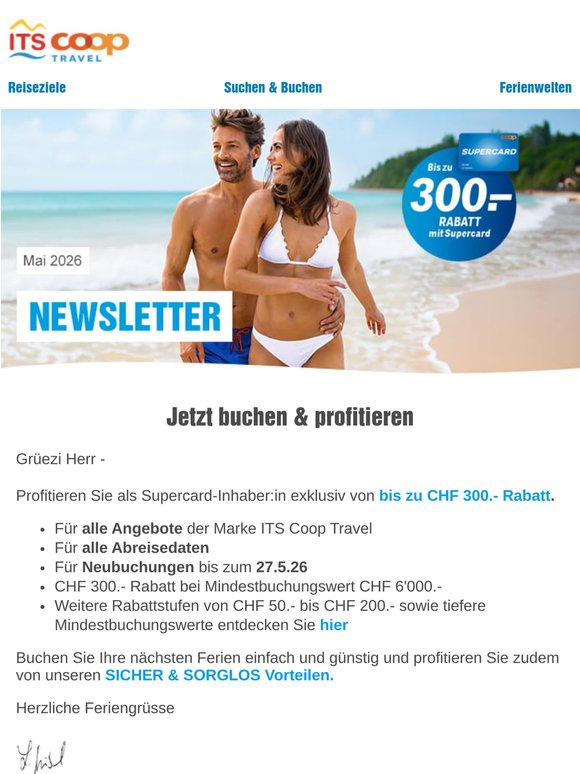 Bis zu CHF 300.- Rabatt mit Supercard erhalten