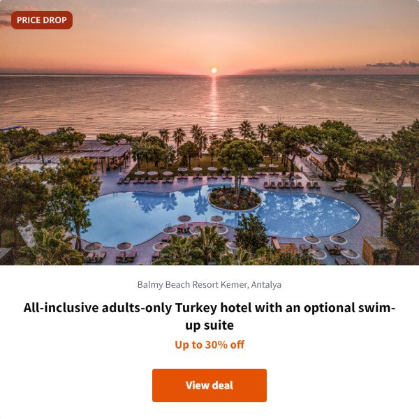 All-inclusive adults-only Turkey hotel with an optional swim-up suite