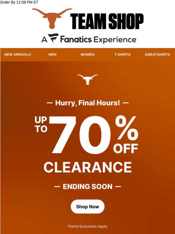 FINAL HOURS! Up to 70% Off Clearance Ends Soon