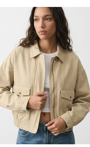 Beige Bomber Jacket Twill