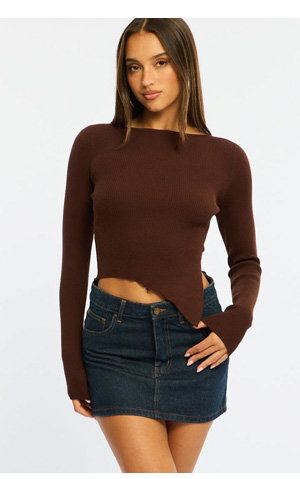 Brown Long Sleeve Knit With Side Split
