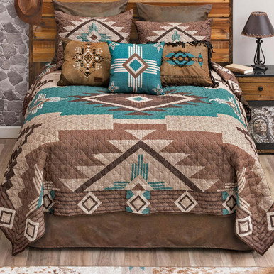 Image of Mocha Turquoise Southwest Quilt Bed Set - King
