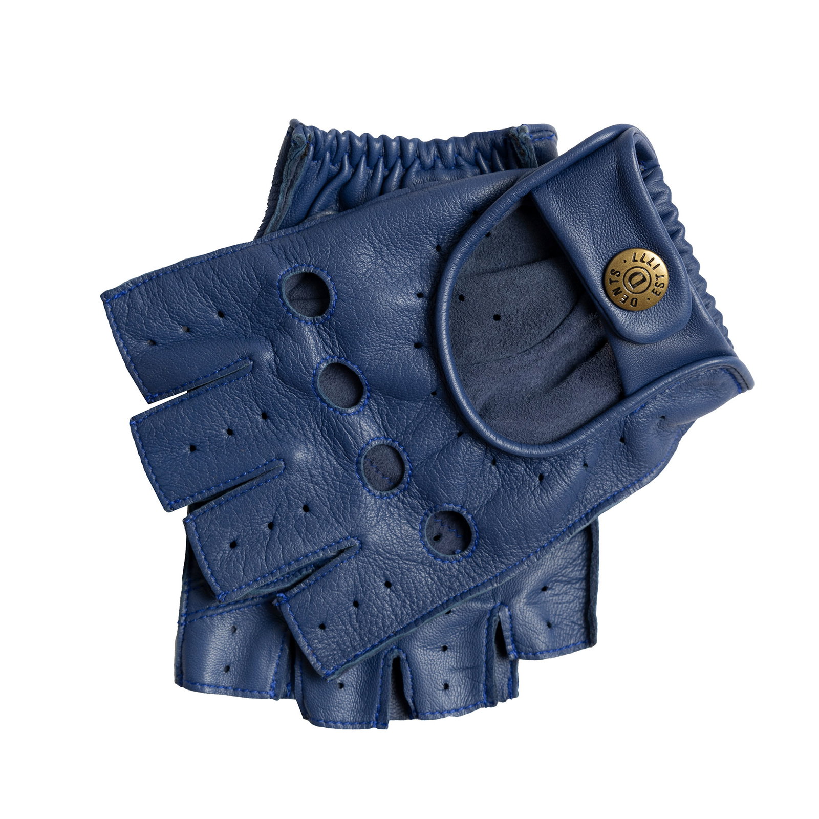 Men's Fingerless Leather Driving Gloves in royal blue