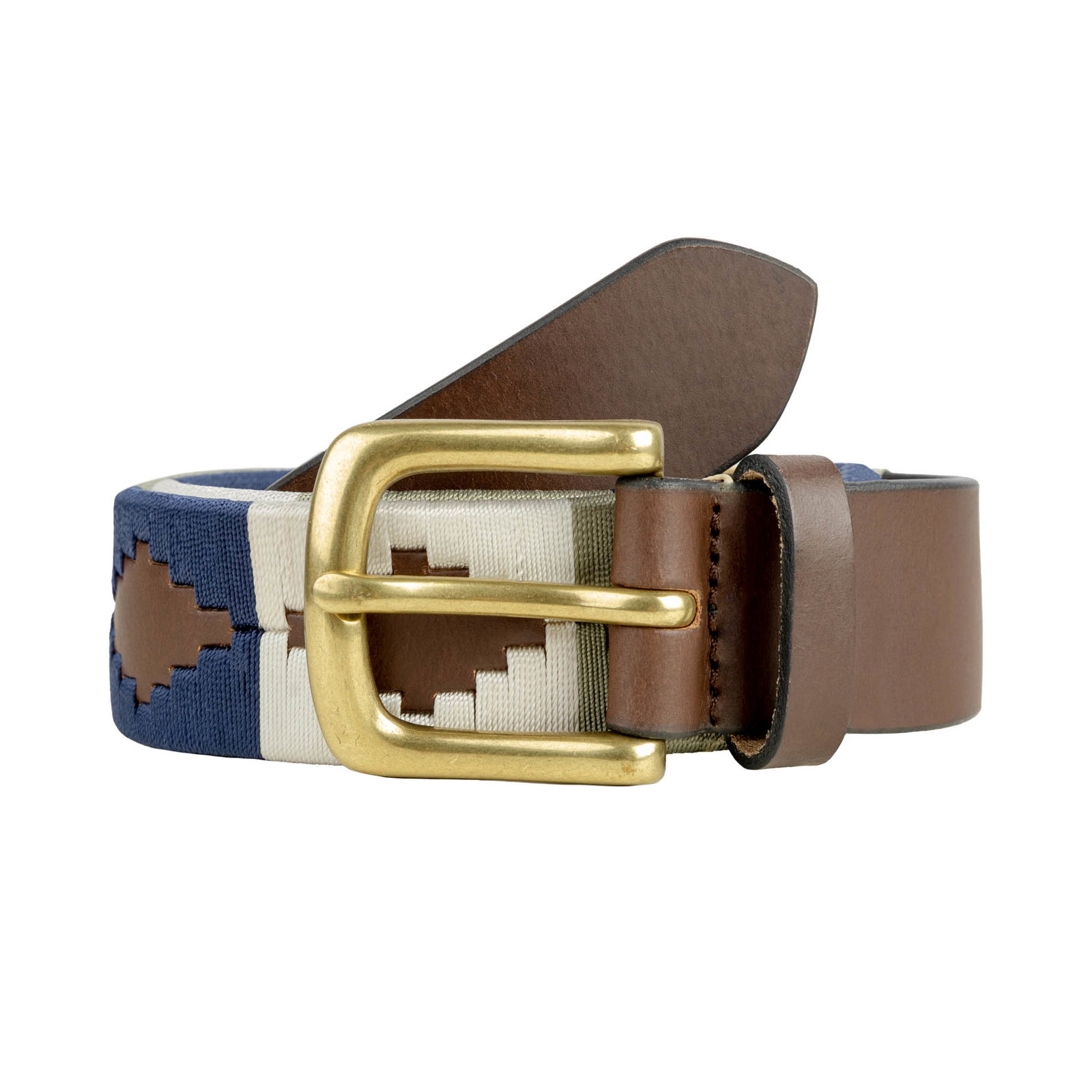 Men's Polo Full-Grain Leather Belt with Brass Buckle in navy