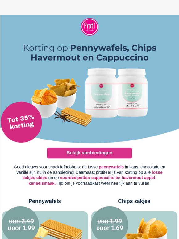 Tot 35% korting pennywafels, chips, havermout en cappuccino!