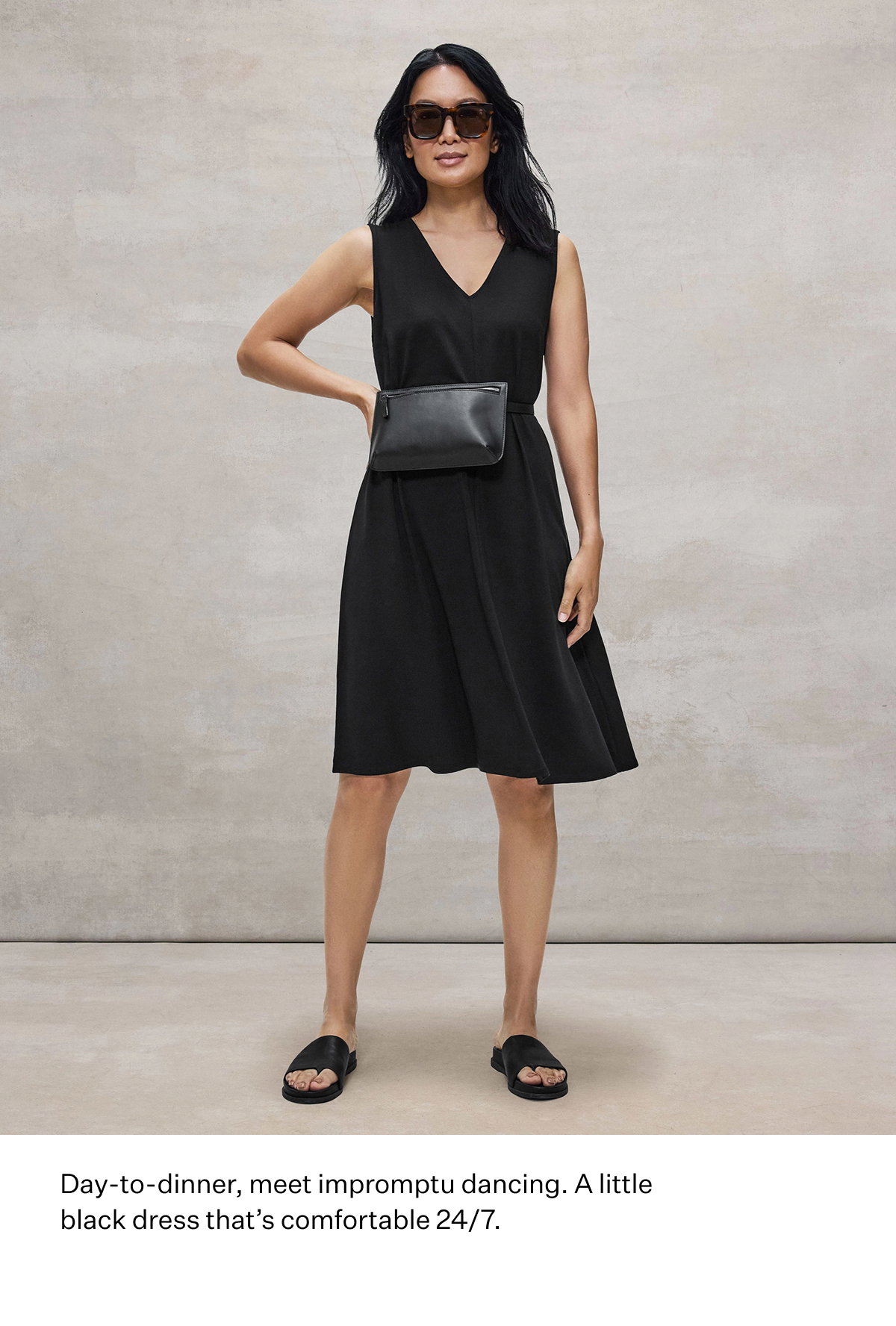 Day-to-dinner, meet impromptu dancing. A little black dress that's comfortable 24/7.