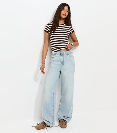 Brown Cotton Rich Striped Contrast Trim Ringer T-Shirt