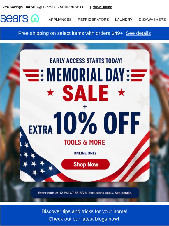 🌟 Get ready for Memorial Day! 🎉 Early access and extra 10% savings starts NOW! ⏰