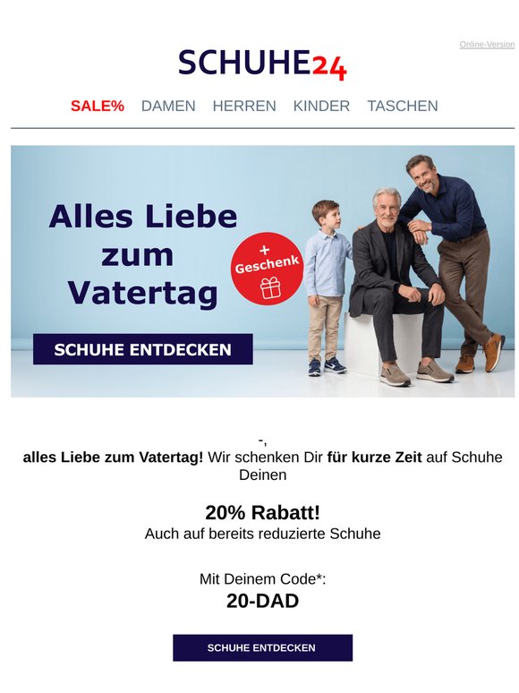 —, Dein Vatertags-Rabatt!