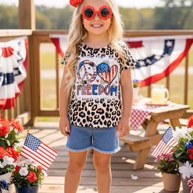 4th July FREEDOM USA print short sleeve girls t-shirt XCH0899-3H A9S8