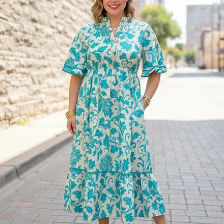 Southern Stitch blue floral prin tiered maxi dress GJQ16998