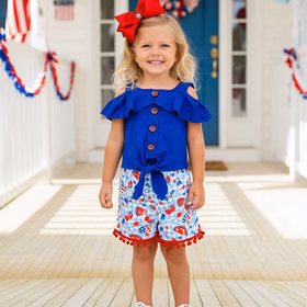 4th July blue top flag & watermelon & ice cream prints 2pcs sets DLH2355 A9S7