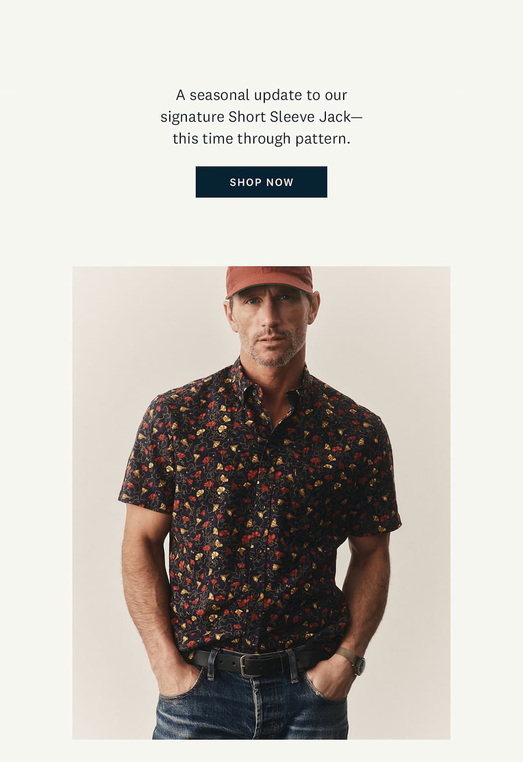 A seasonal update to our signature Short Sleeve Jack - this time through pattern. Shop Now. 