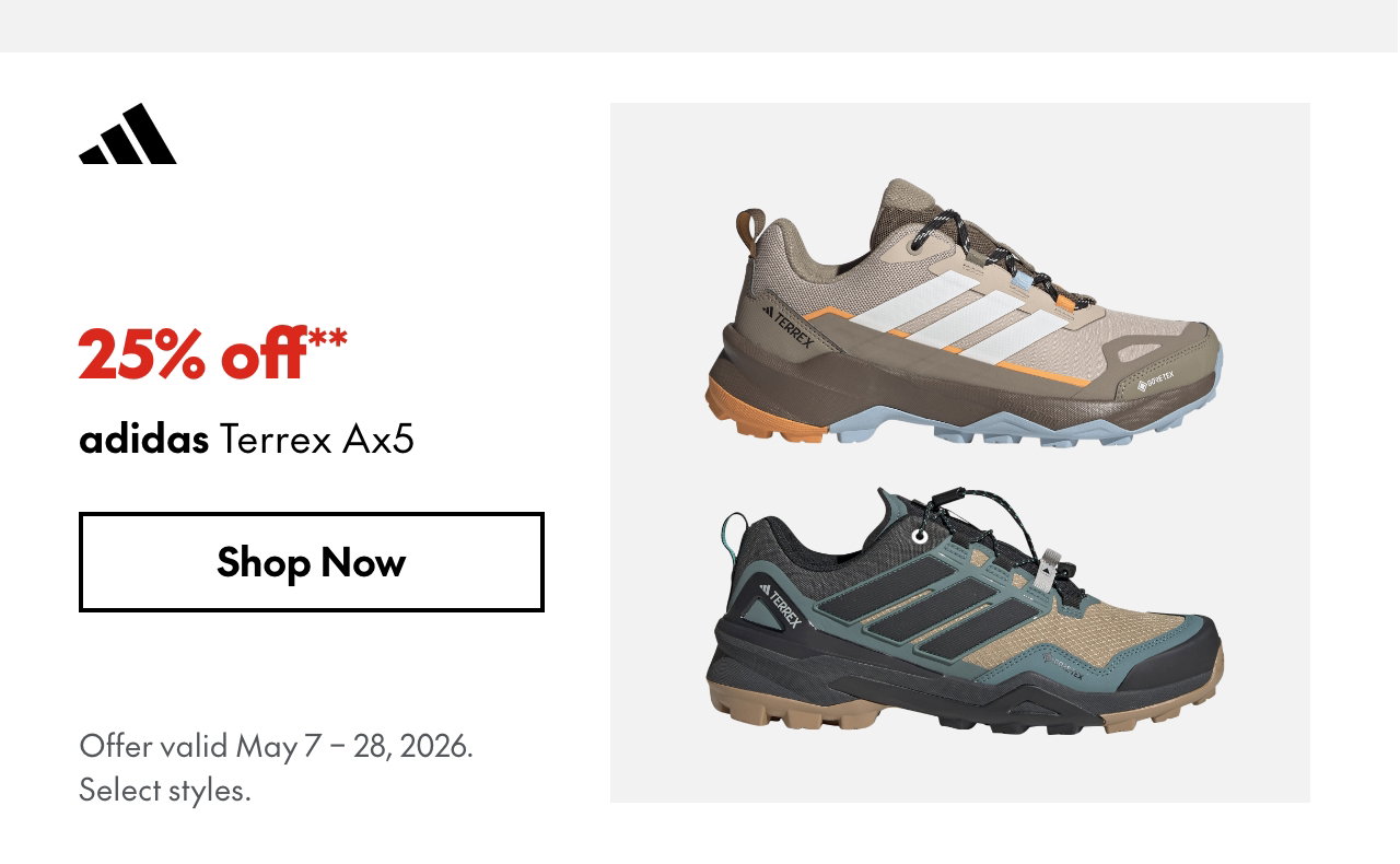 adidas Terrex Ax5. May 7 - 28, 2026. 25% off