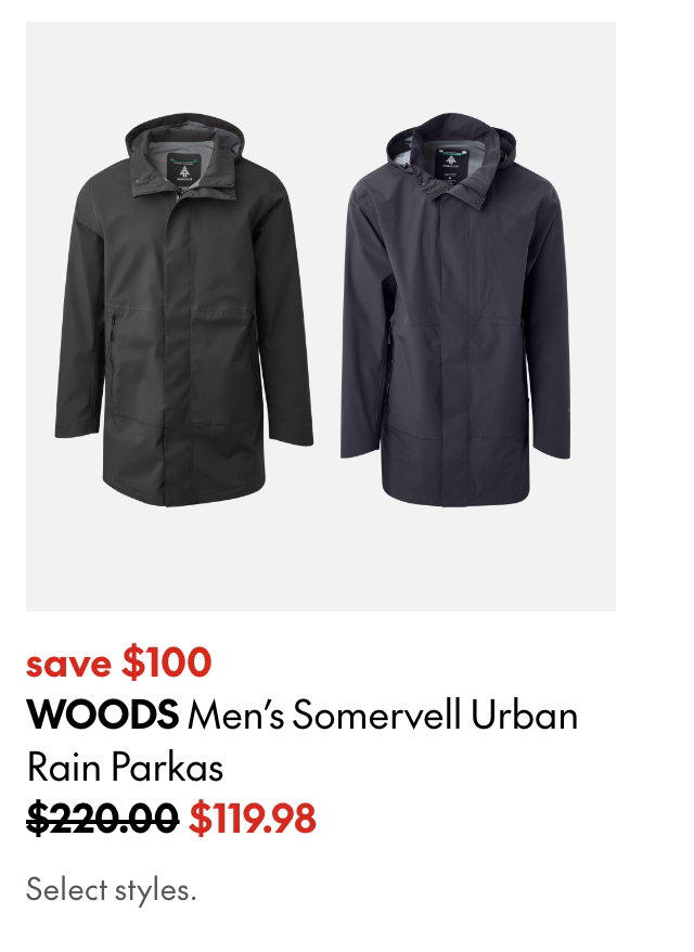WOODS Women's Somervell Urban Rain Parkas. Save $100