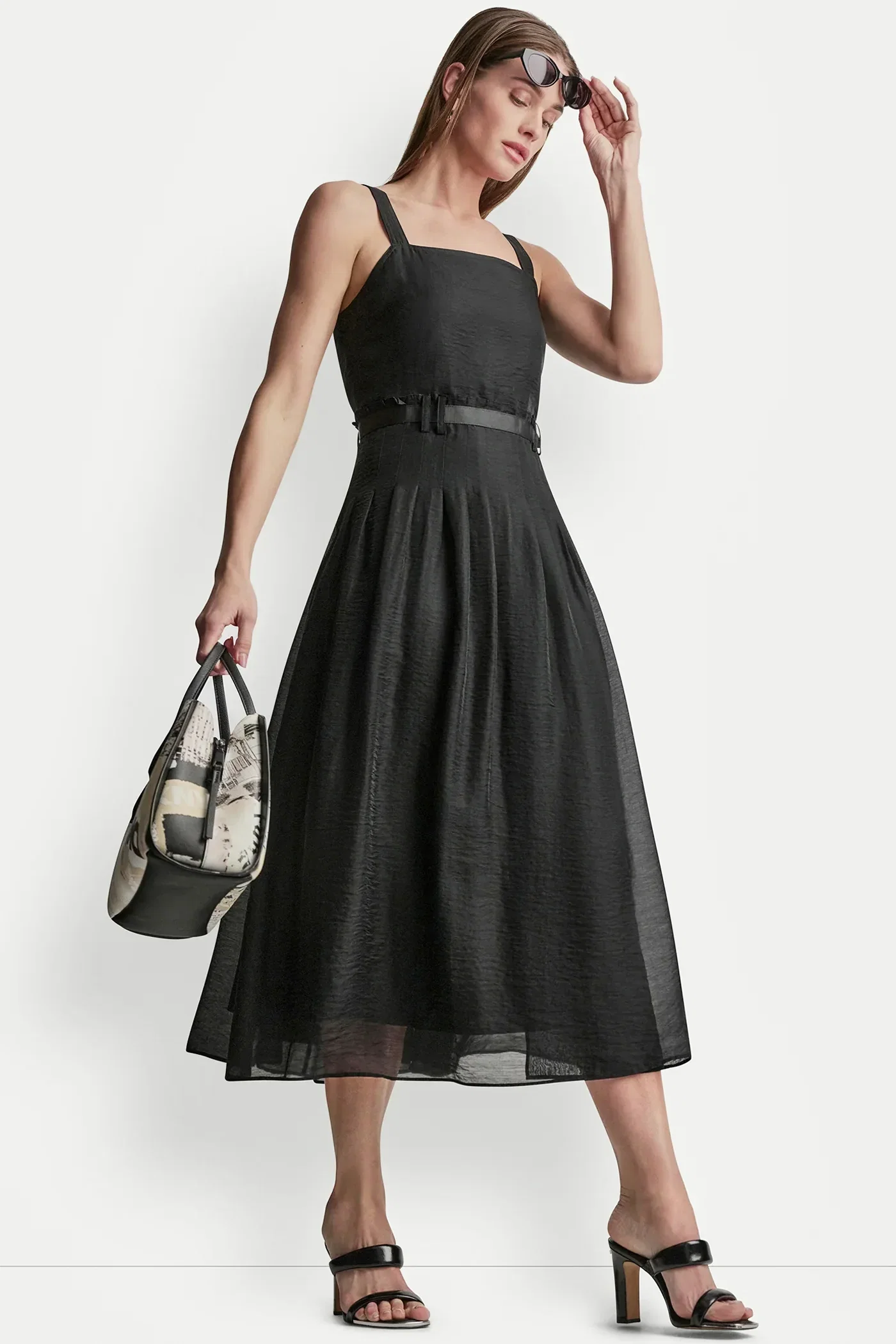 Image of BELTED PLEATED MIDI DRESS
