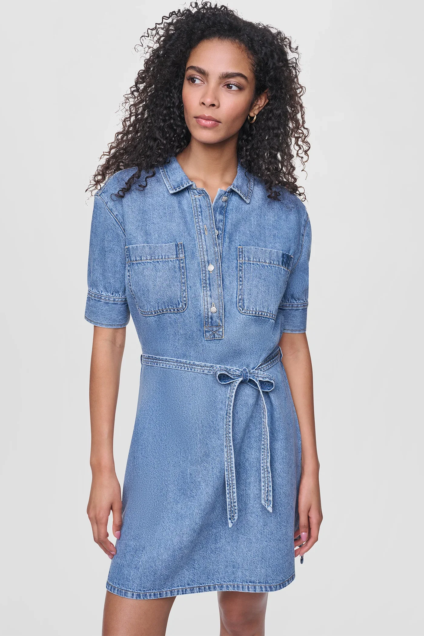 Image of DENIM BUTTON-FRONT SHIRT DRESS