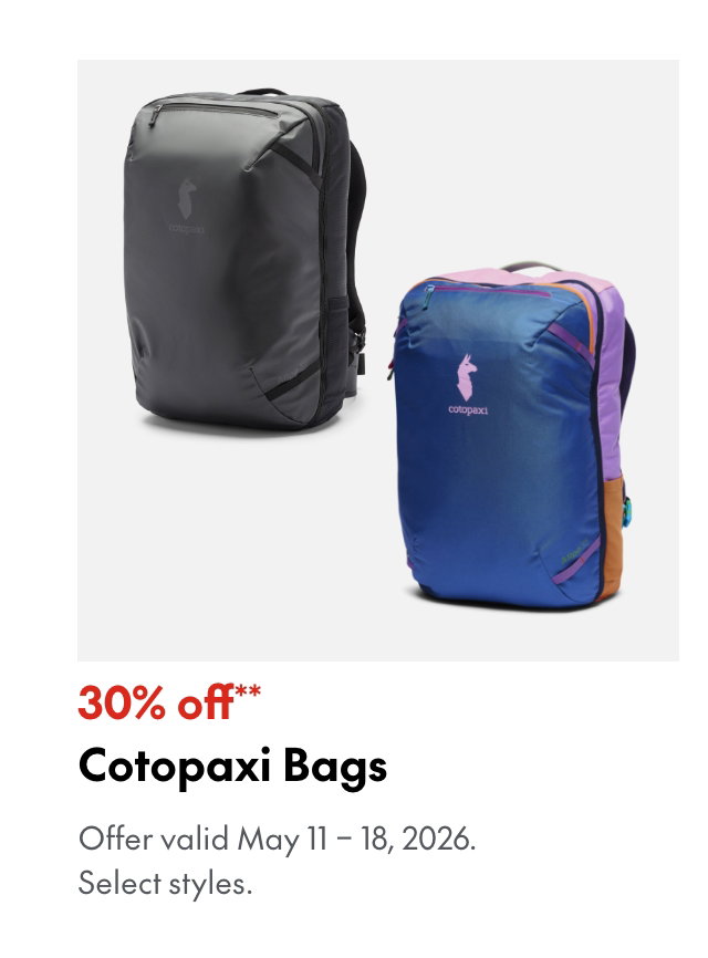 Cotopaxi Bags. May 11 - 18, 2026