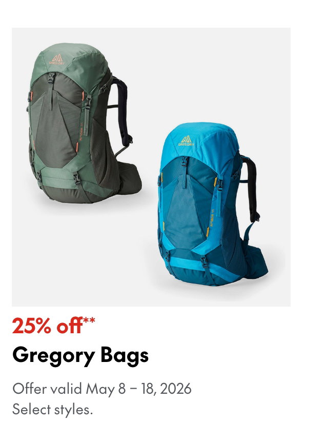 Gregory Bags. May 8 - 18, 2026